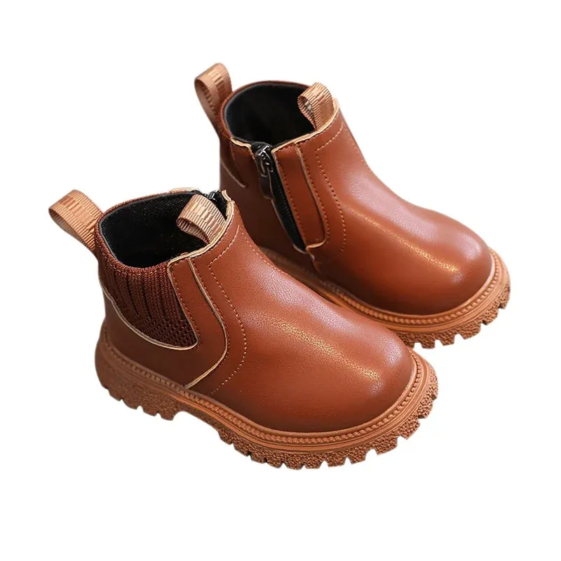 Kids' British Style Leather Boots - Non-Slip