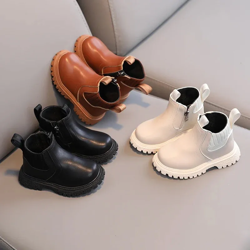 Kids' British Style Leather Boots - Non-Slip