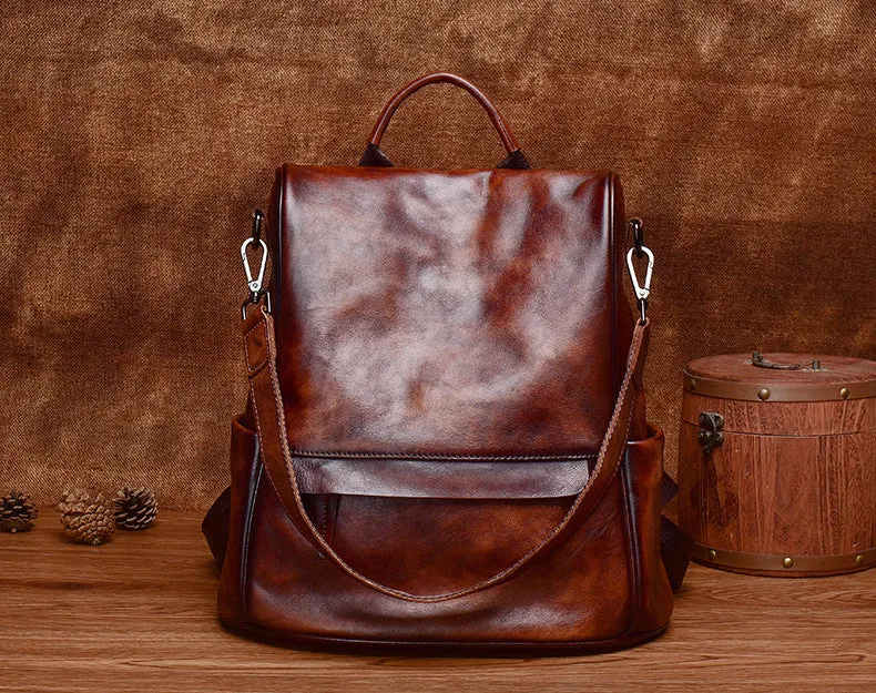 Ladies Black Leather Rucksack Stylish Backpacks For Women