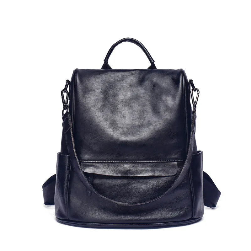 Ladies Black Leather Rucksack Stylish Backpacks For Women