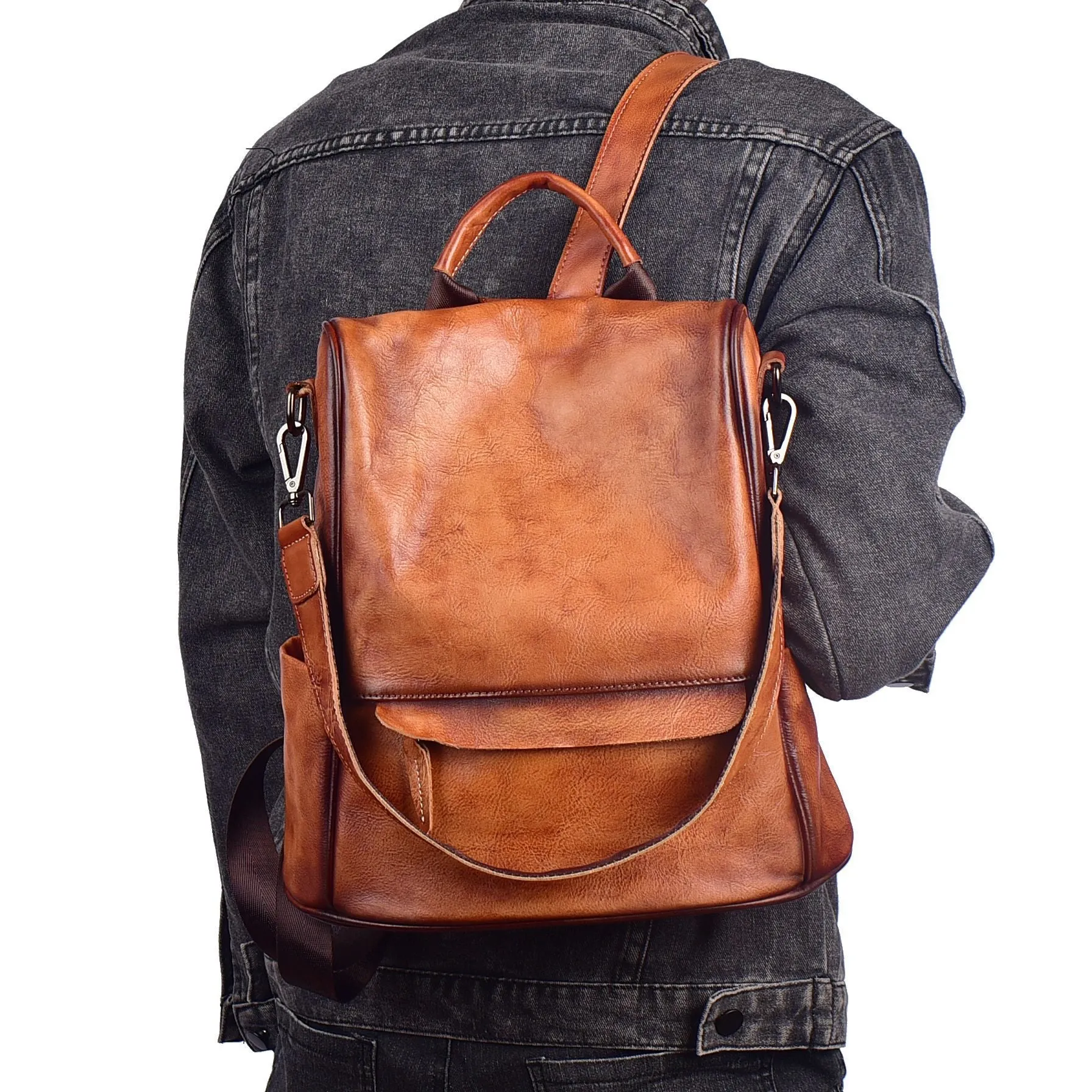 Ladies Black Leather Rucksack Stylish Backpacks For Women
