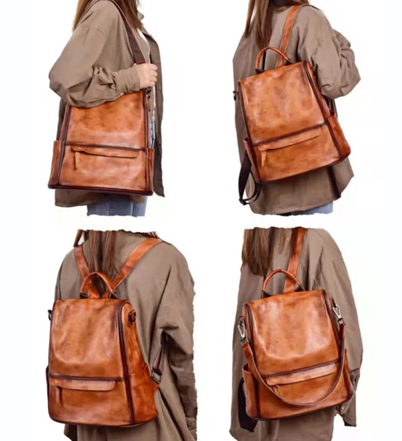 Ladies Black Leather Rucksack Stylish Backpacks For Women
