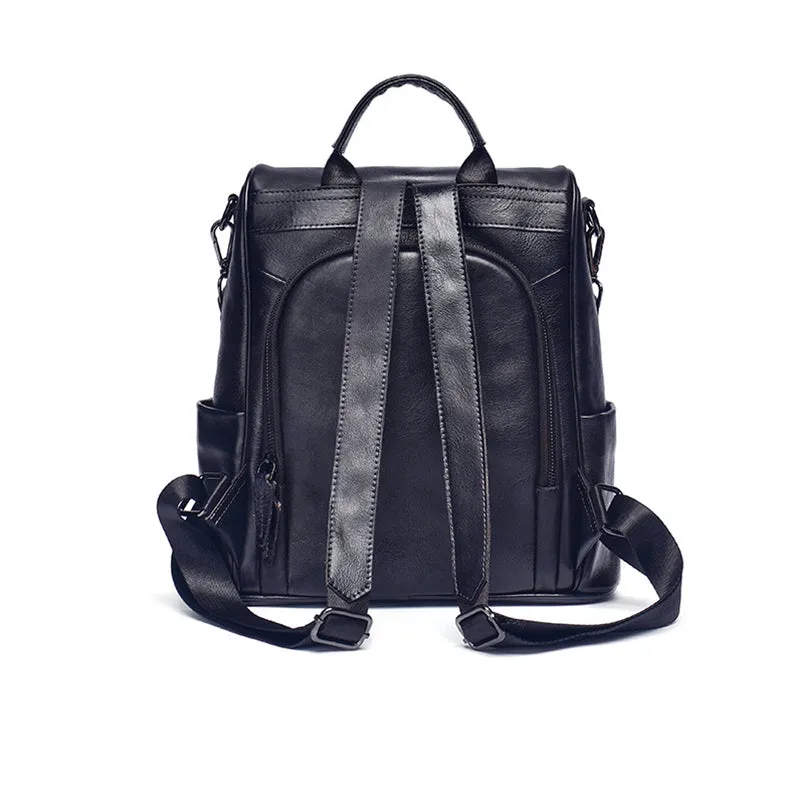 Ladies Black Leather Rucksack Stylish Backpacks For Women
