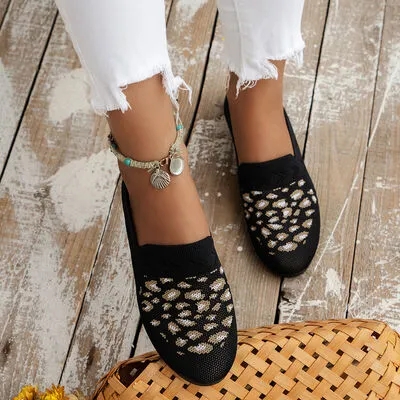 Leopard Mesh Round Toe Flat Slip-Ons