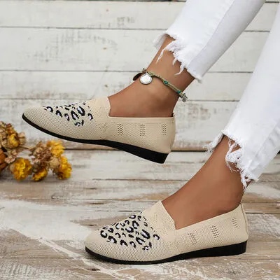 Leopard Mesh Round Toe Flat Slip-Ons