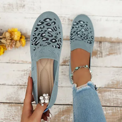 Leopard Mesh Round Toe Flat Slip-Ons