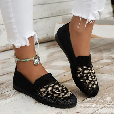 Leopard Mesh Round Toe Flat Slip-Ons