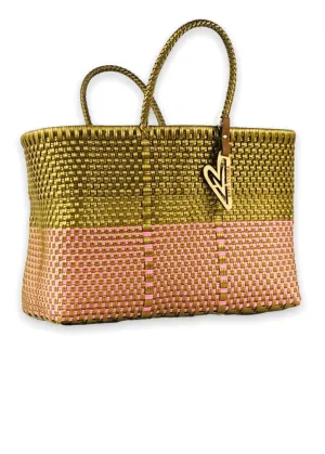 Maria Victoria Small Handwoven Alignment Tote- Gold   Pink