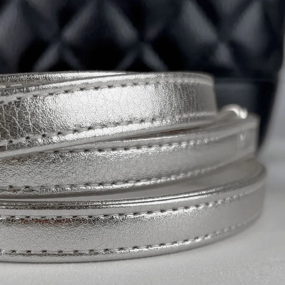 Metallic Silver Leather Strap for Petite & Small Bags, Purses, SLGs, Handbags - Choose Length & Hardware Finish