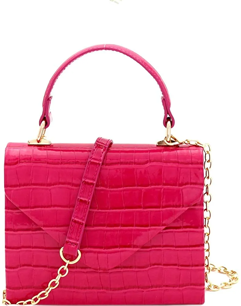 Mini Retro Neon Pink Box Flap leather Satchel Crossbody Handbag