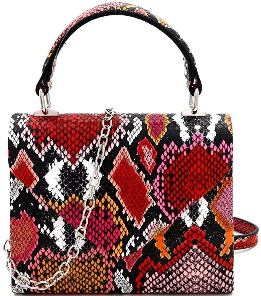 Mini Retro Neon Pink Box Flap leather Satchel Crossbody Handbag
