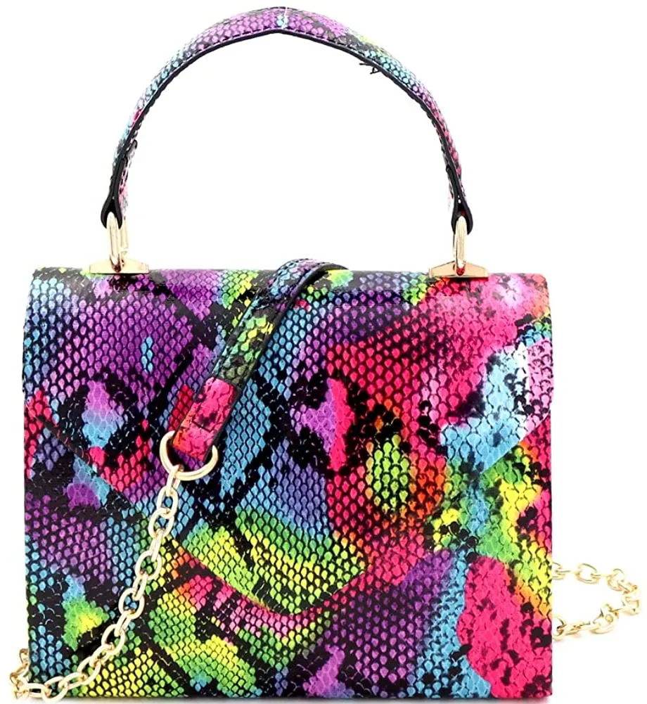 Mini Retro Neon Pink Box Flap leather Satchel Crossbody Handbag