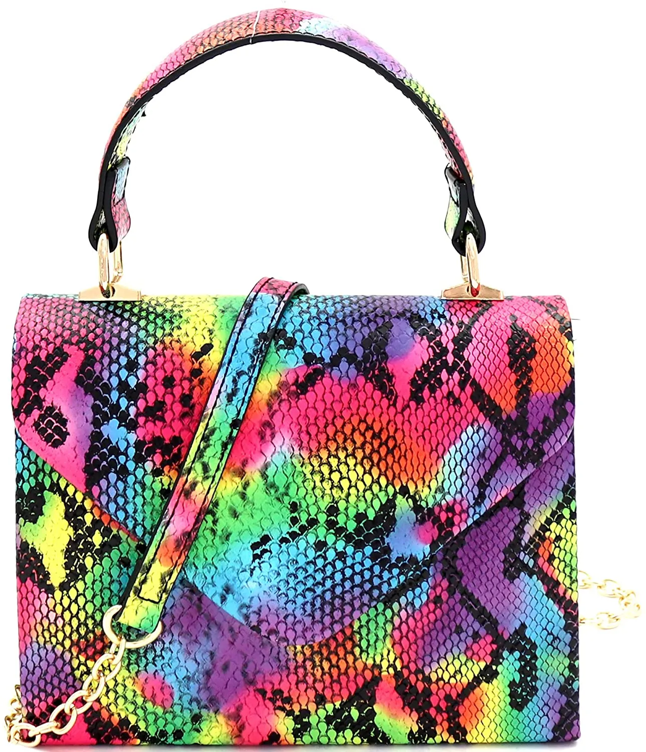 Mini Retro Neon Pink Box Flap leather Satchel Crossbody Handbag