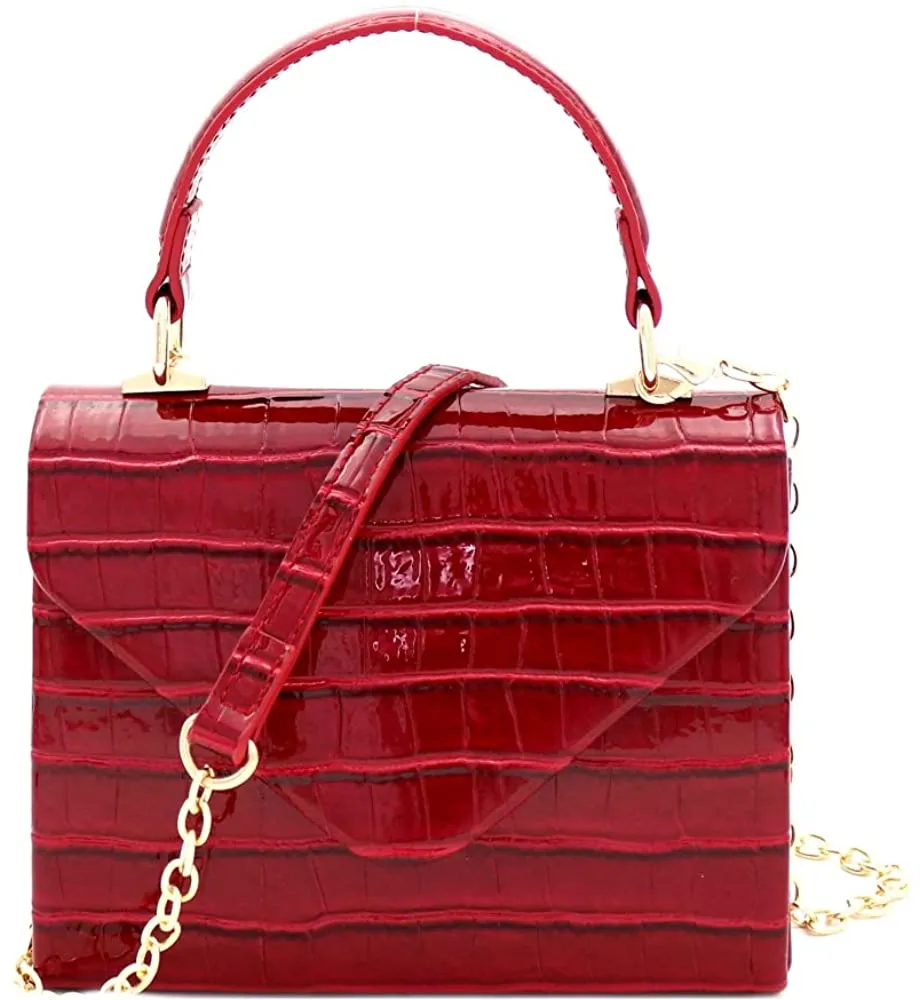 Mini Retro Neon Pink Box Flap leather Satchel Crossbody Handbag