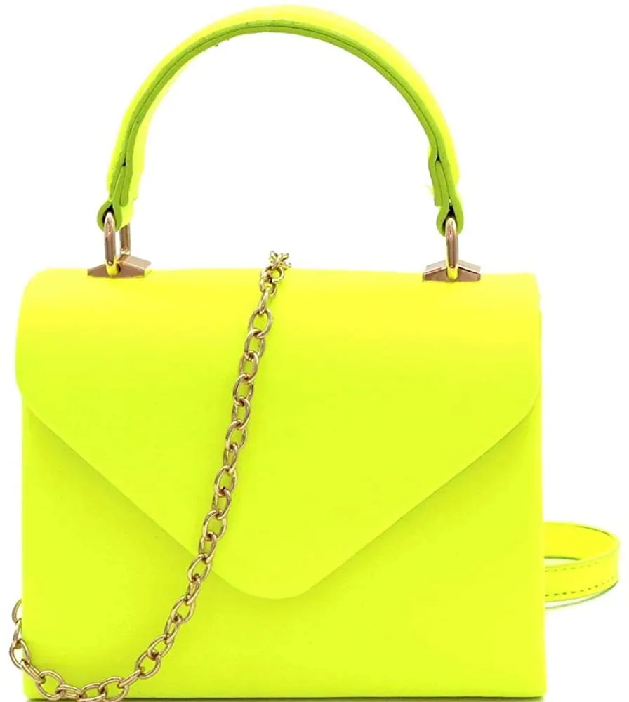 Mini Retro Neon Pink Box Flap leather Satchel Crossbody Handbag