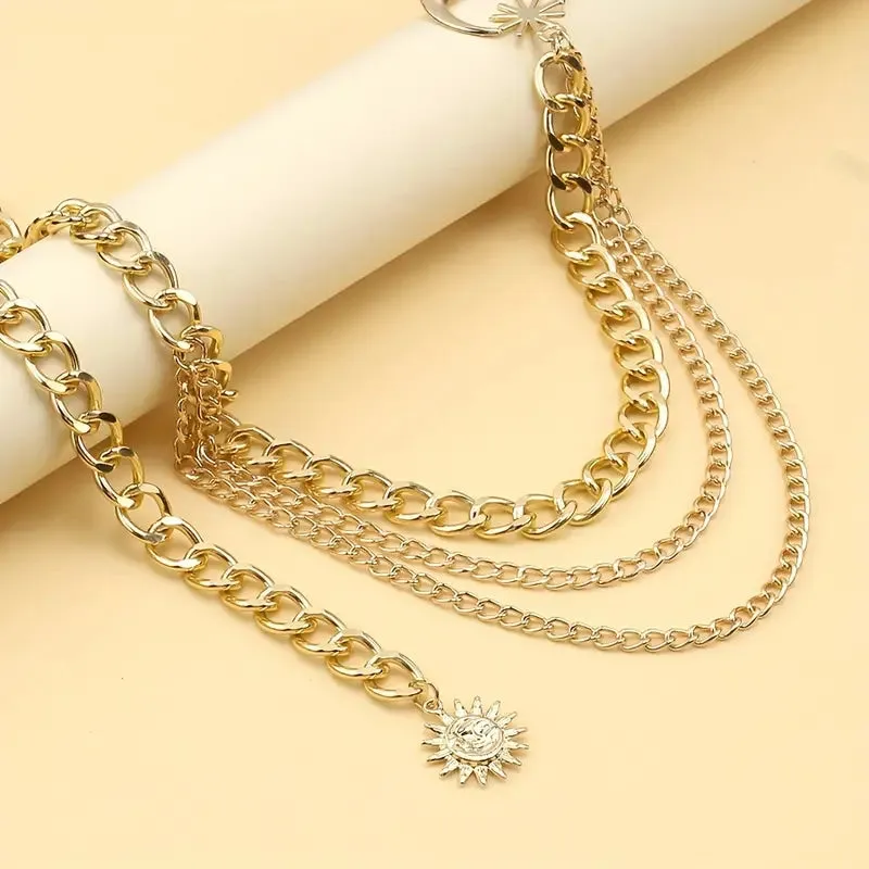 Moon Star Chain Belt - Adjustable Hip Hop Vintage Body Jewelry with Hollow Tassel Details