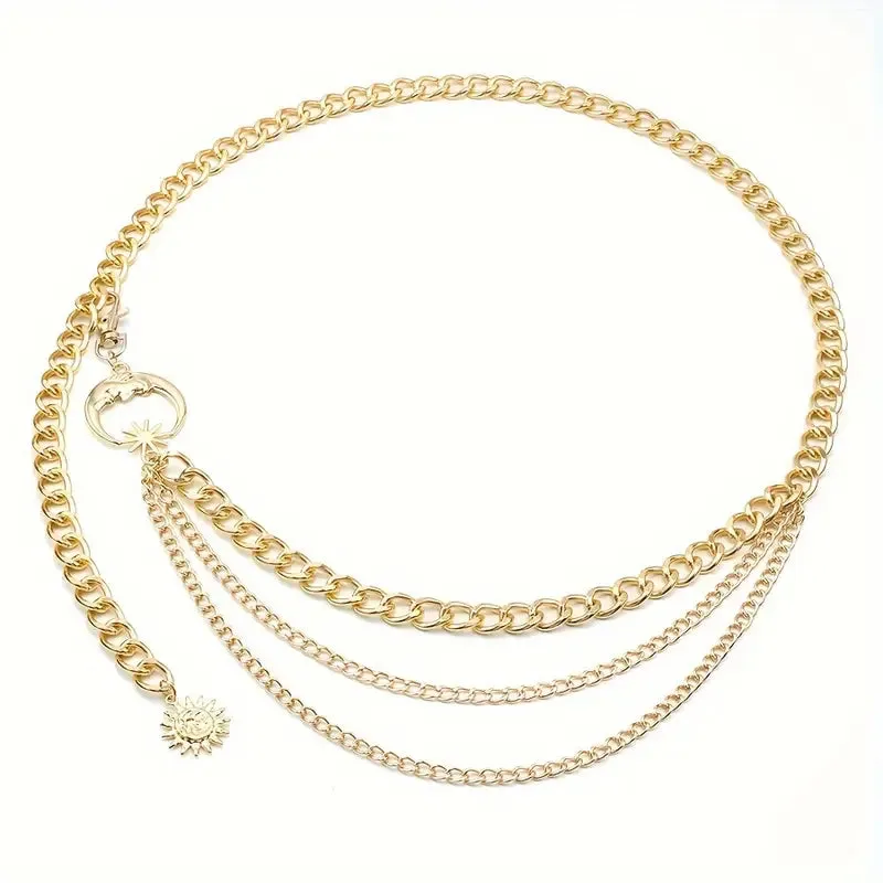 Moon Star Chain Belt - Adjustable Hip Hop Vintage Body Jewelry with Hollow Tassel Details