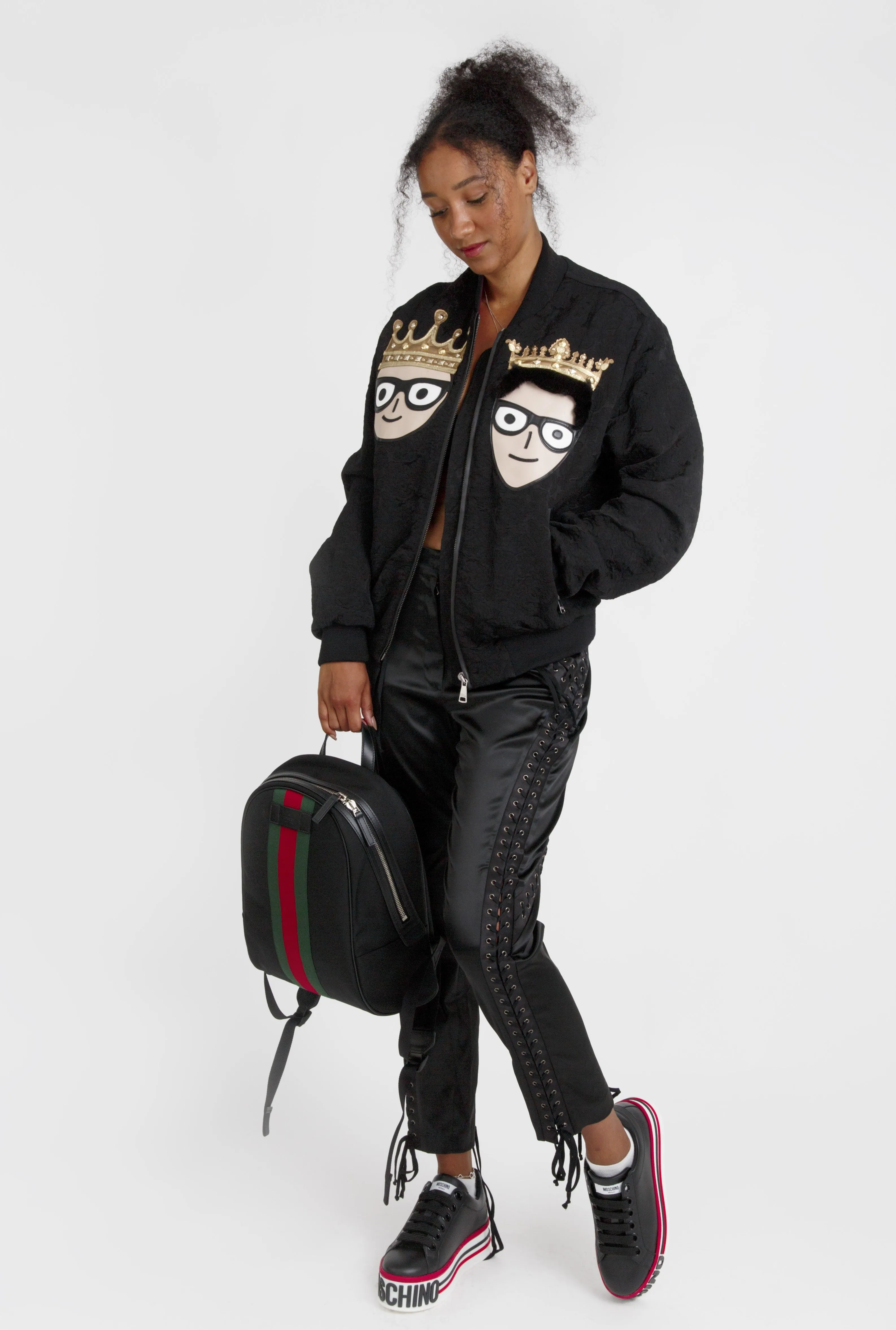 MOSCHINO MILANO  Black Leather Cassetta Trainers logo-embossed platform sneakers