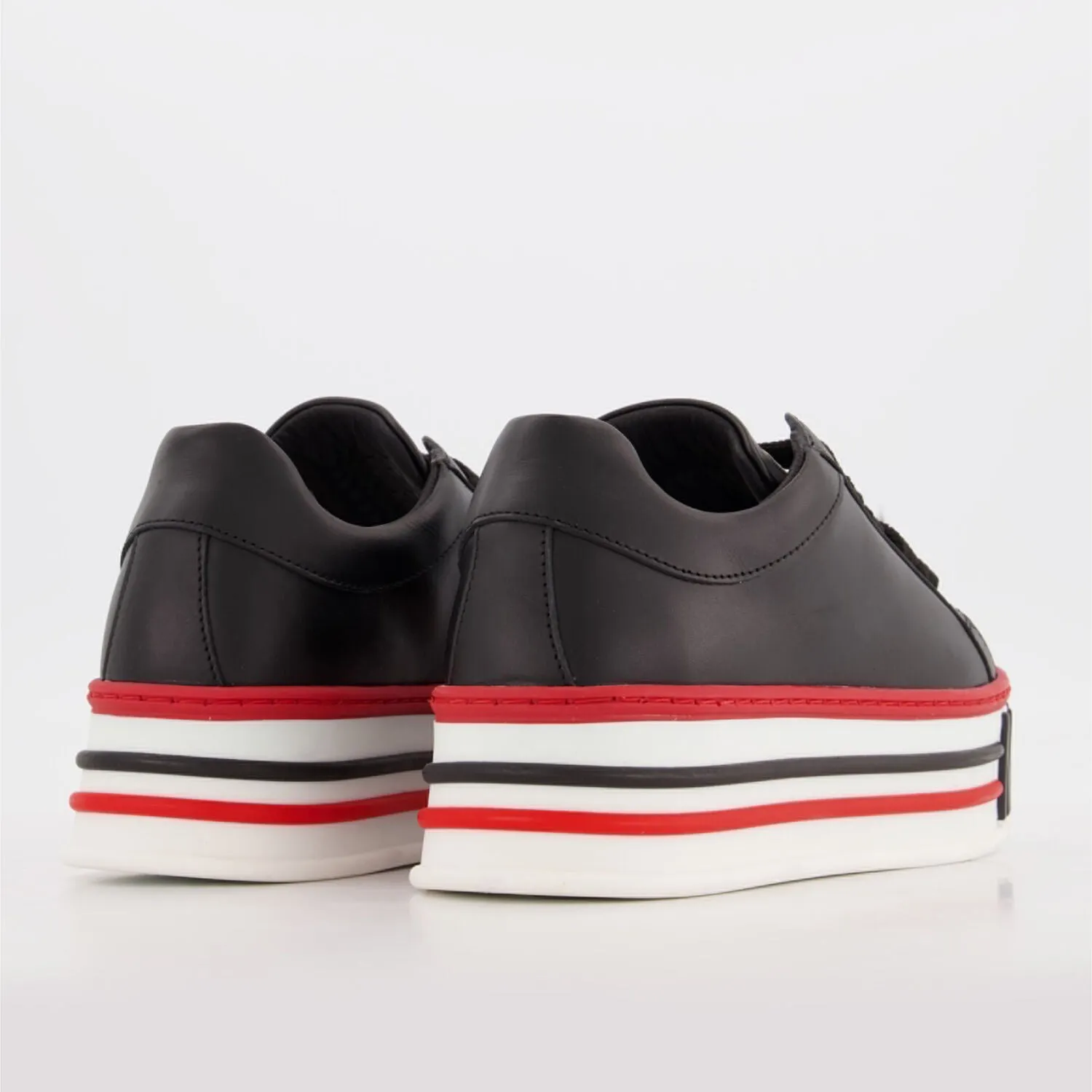 MOSCHINO MILANO  Black Leather Cassetta Trainers logo-embossed platform sneakers