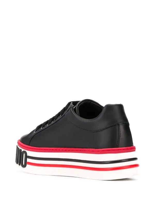 MOSCHINO MILANO  Black Leather Cassetta Trainers logo-embossed platform sneakers