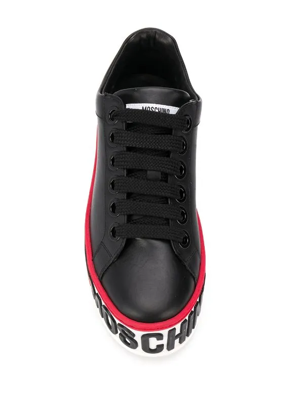 MOSCHINO MILANO  Black Leather Cassetta Trainers logo-embossed platform sneakers
