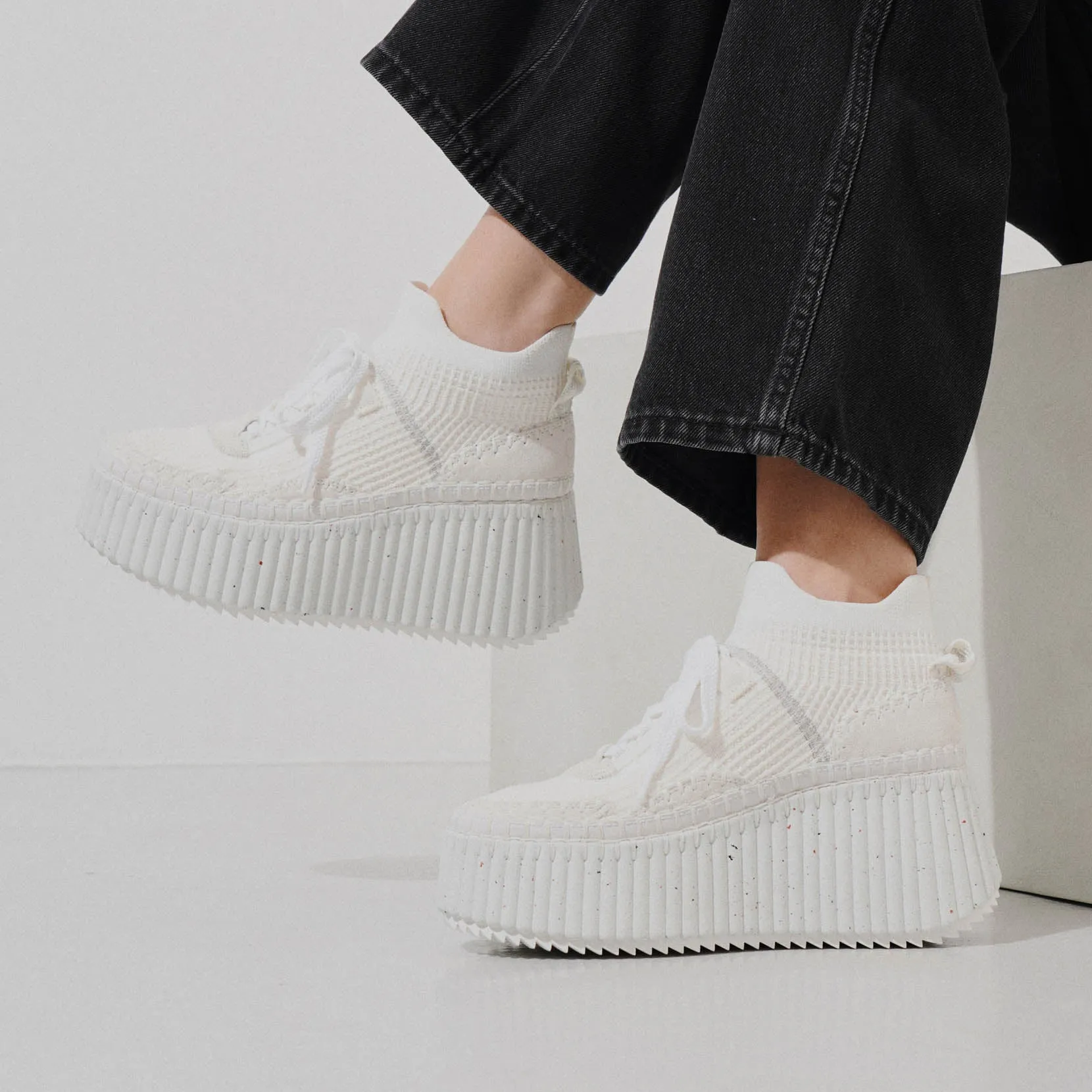 Nama platform white mesh sneakers