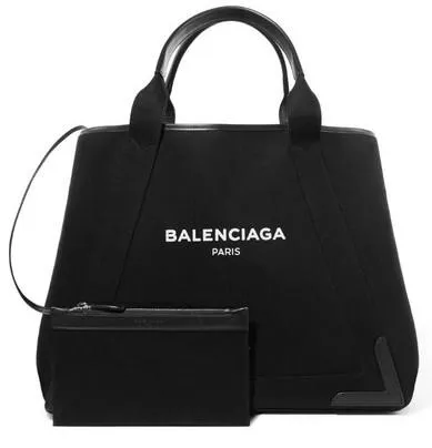 Navy Cabas M Leather Trim Canvas Tote, Black