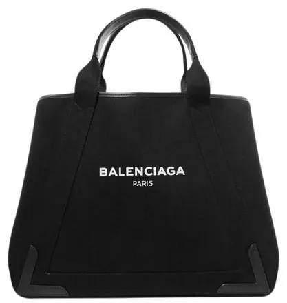 Navy Cabas M Leather Trim Canvas Tote, Black