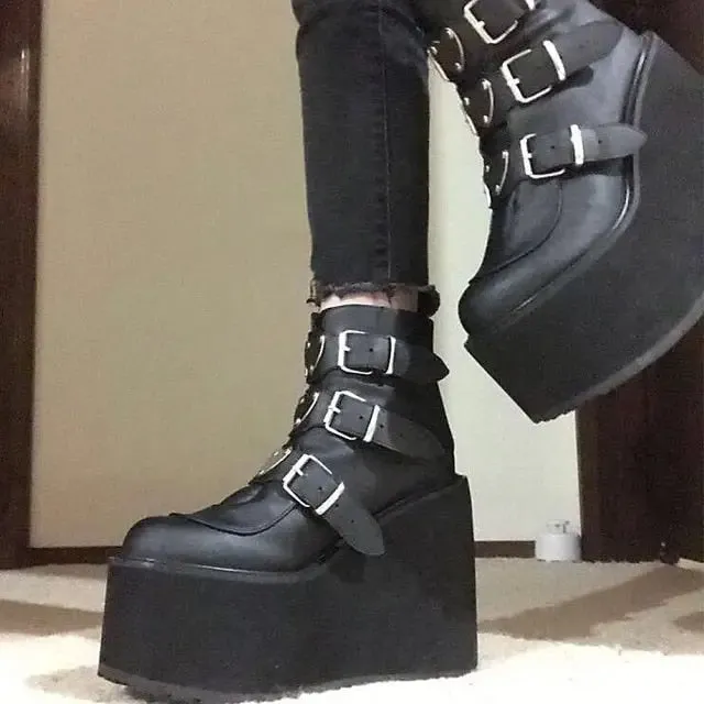 New Gothic Knee High Platform Wedge High Heels