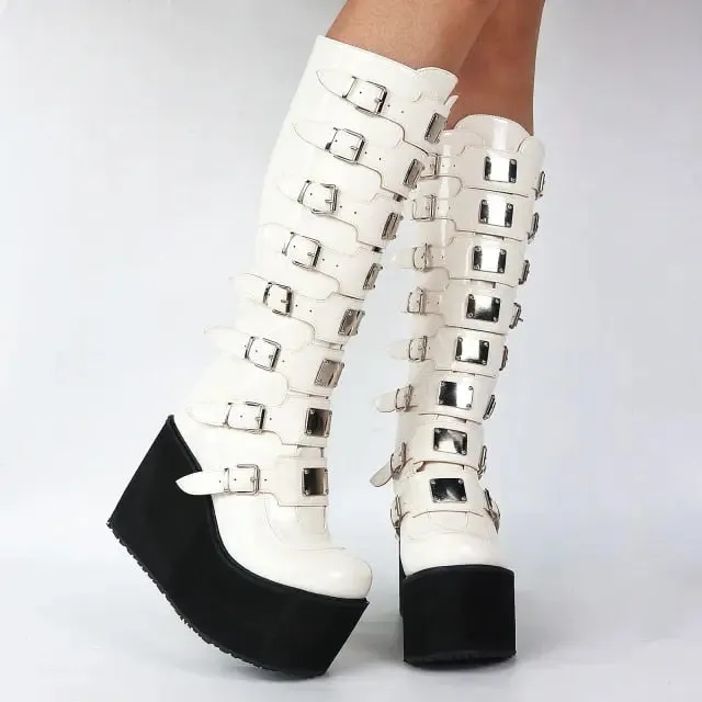 New Gothic Knee High Platform Wedge High Heels