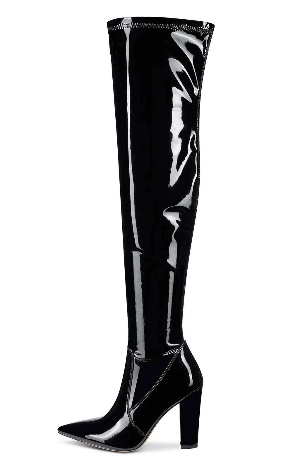 NobleOnly Women's High Heels Over Knee Boots Pointed-Toe Sexy Boot with Zipper Basic Office Boot 4" Chunky Heel Shoes