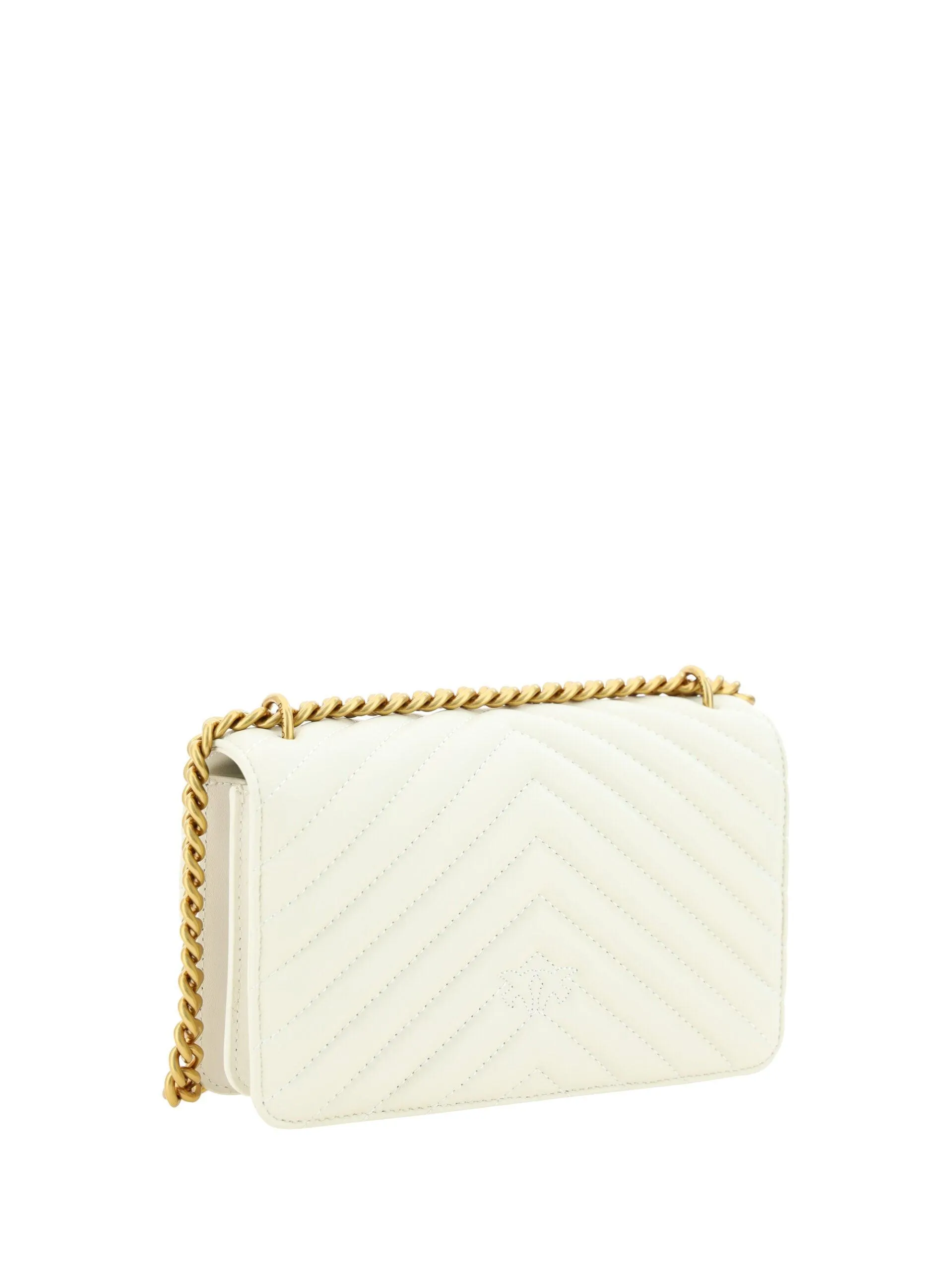 PINKO White Calf Leather Love One Mini Shoulder Bag