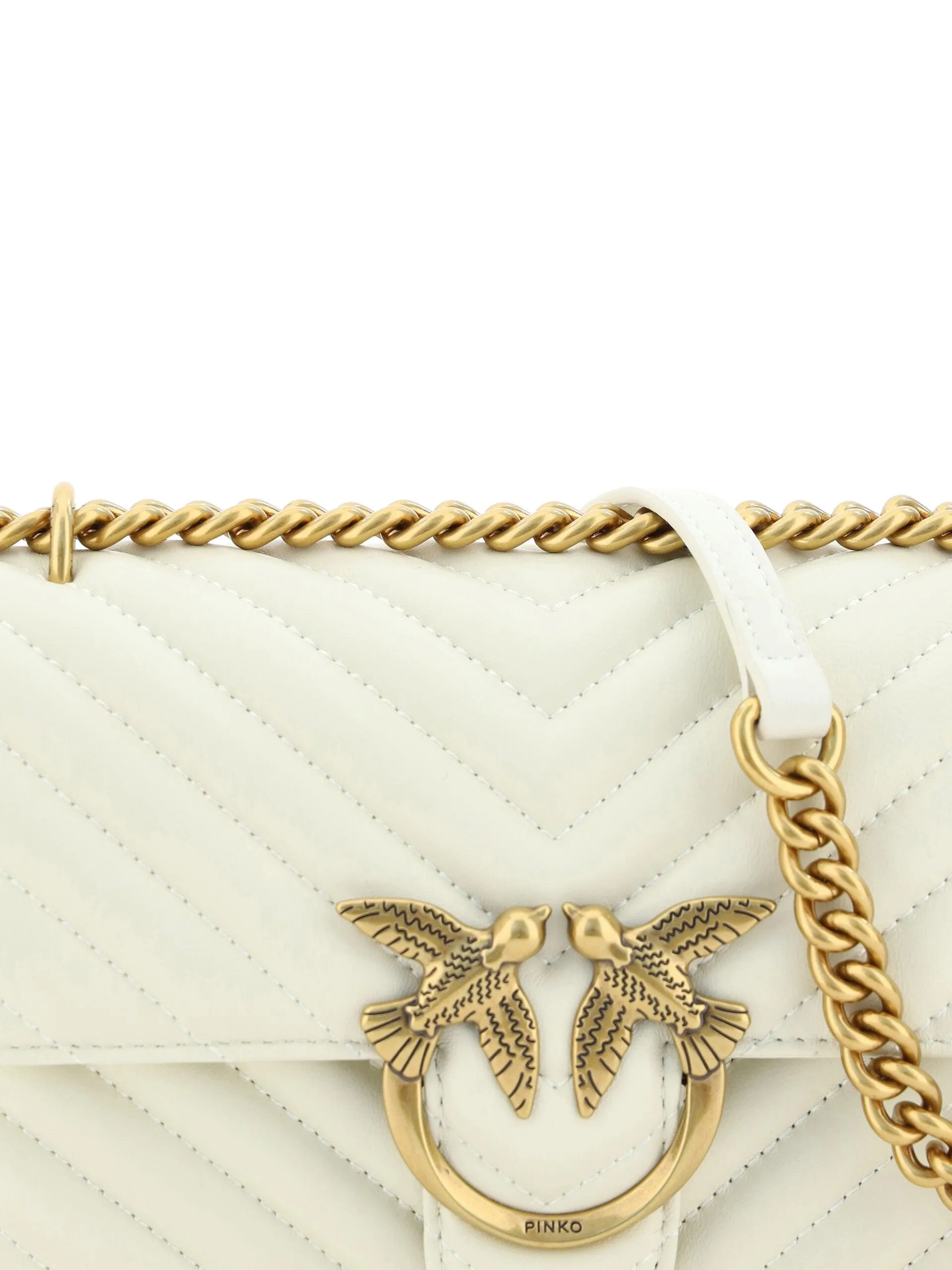 PINKO White Calf Leather Love One Mini Shoulder Bag