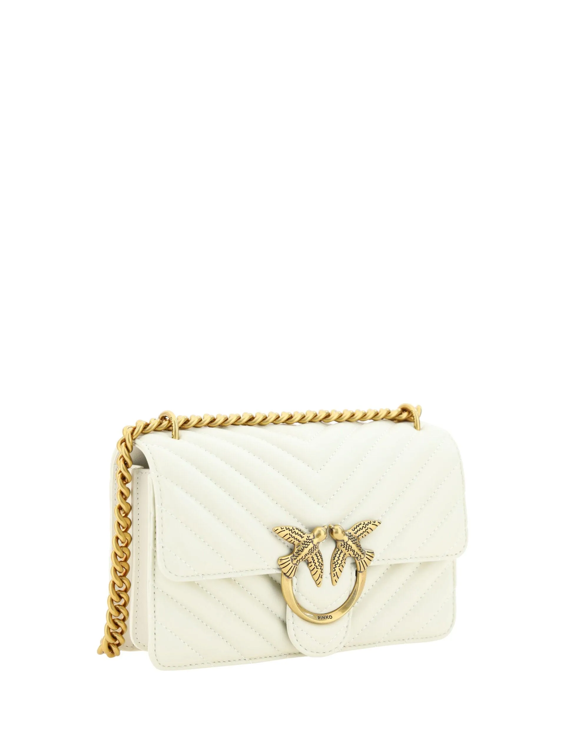 PINKO White Calf Leather Love One Mini Shoulder Bag