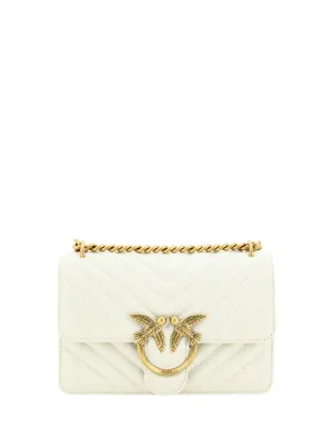 PINKO White Calf Leather Love One Mini Shoulder Bag