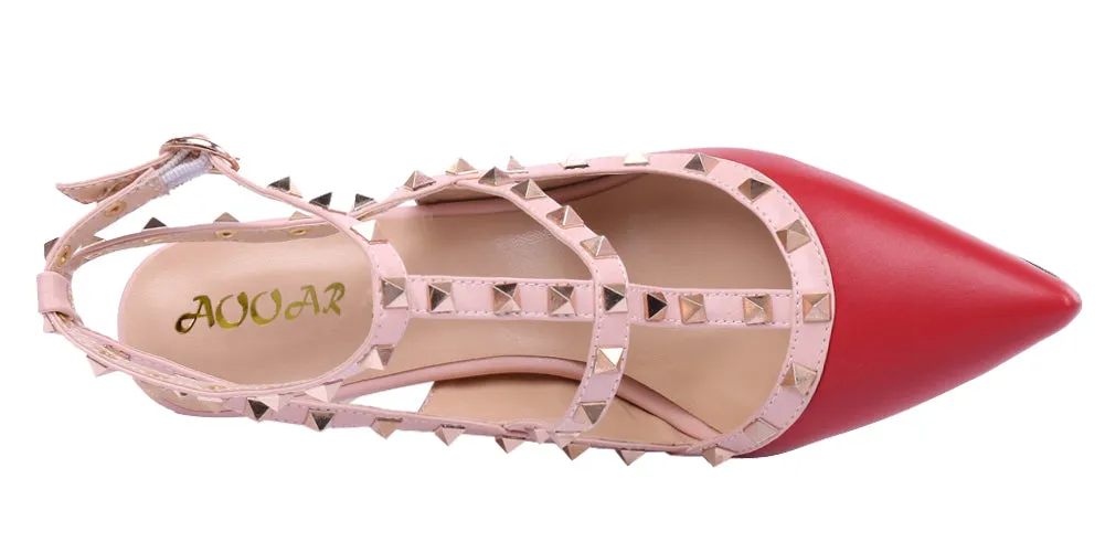 Pointed Toe 10cm Red High Heels Glitter Gold Studs Dress Party Pumps for Woman