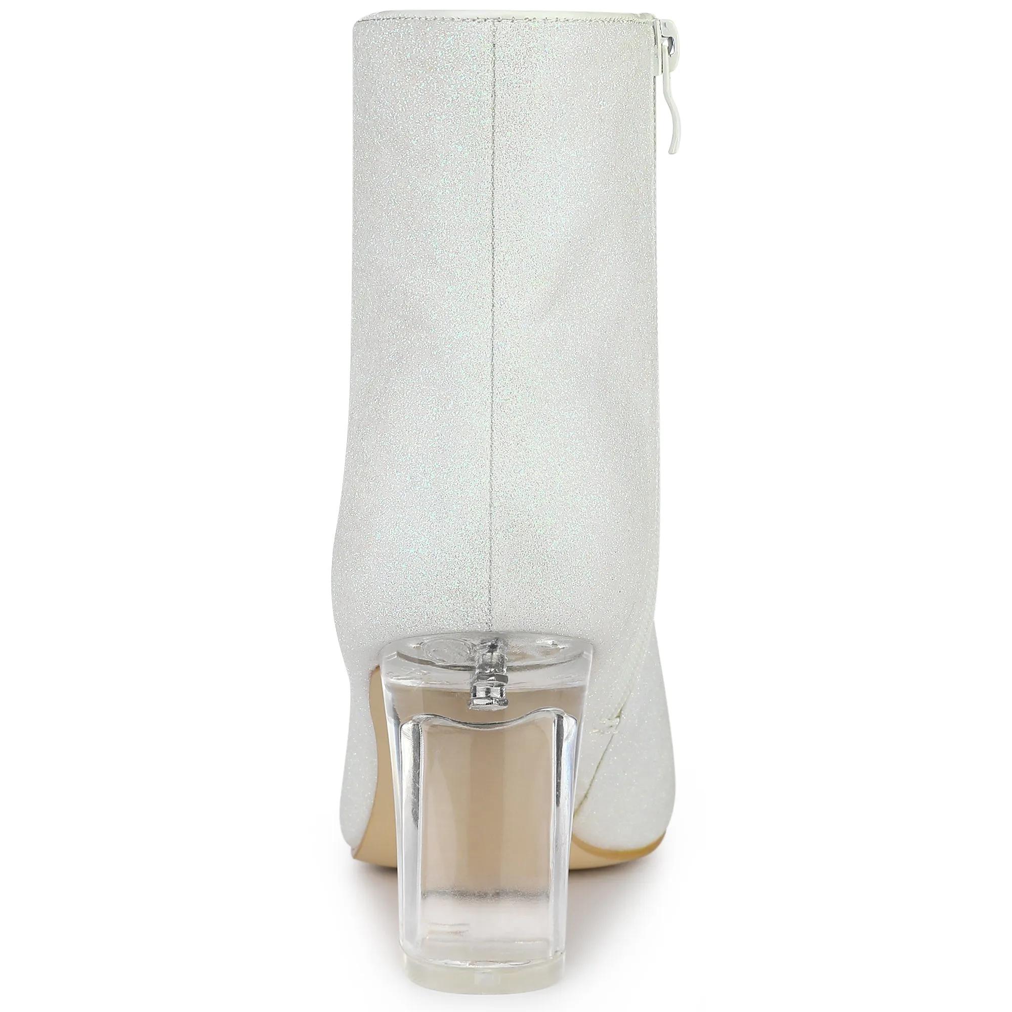 Pointed Toe Clear Block Heel Glitter Ankle Boots