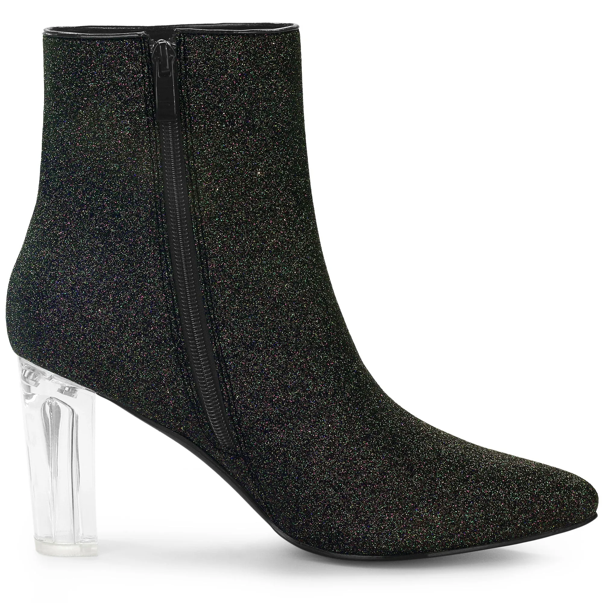 Pointed Toe Clear Block Heel Glitter Ankle Boots