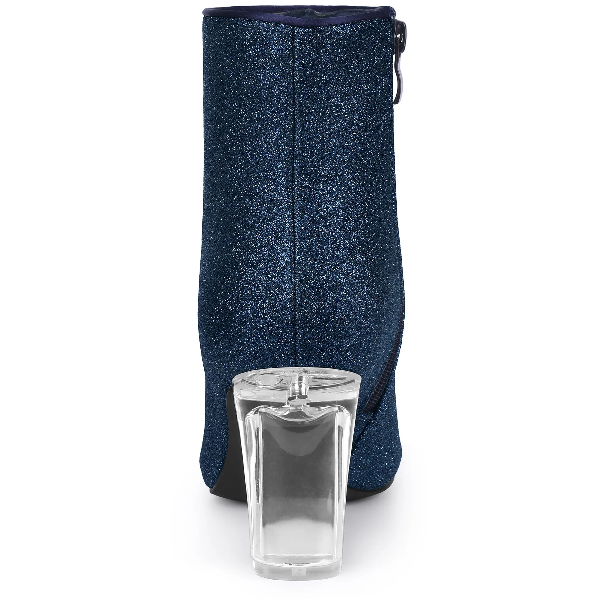 Pointed Toe Clear Block Heel Glitter Ankle Boots