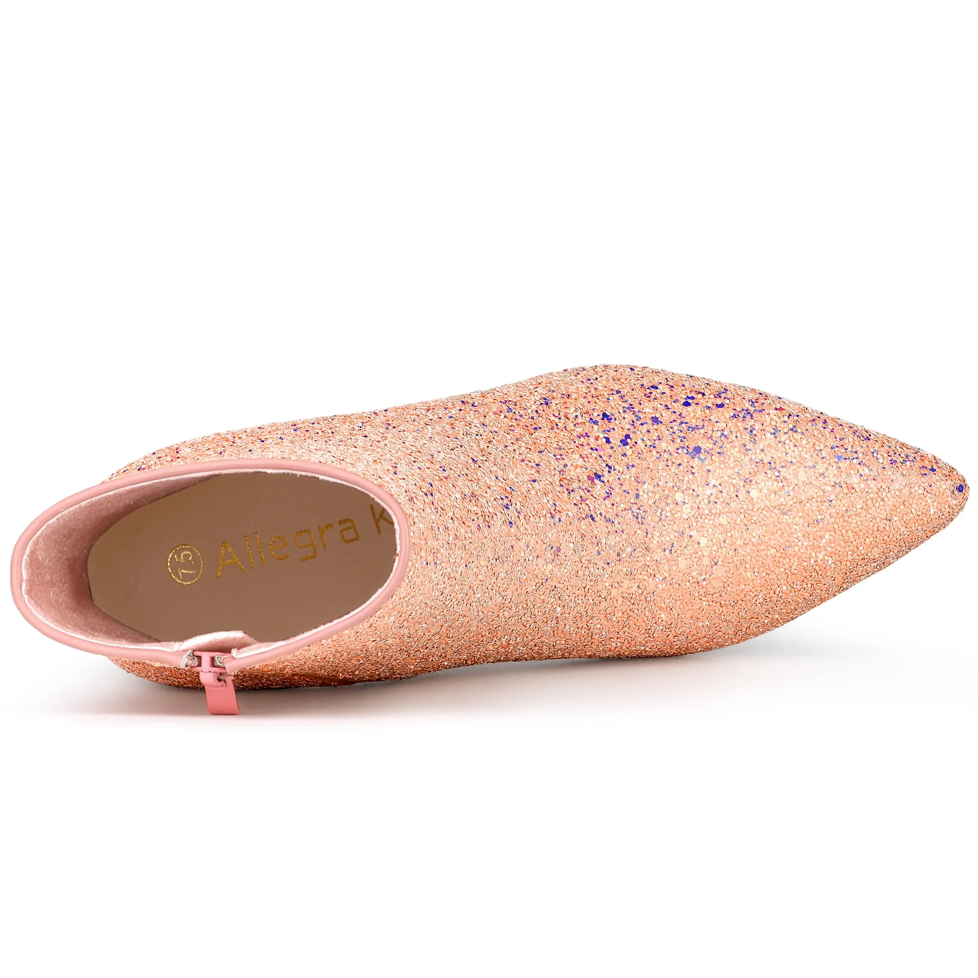 Pointed Toe Clear Block Heel Glitter Ankle Boots