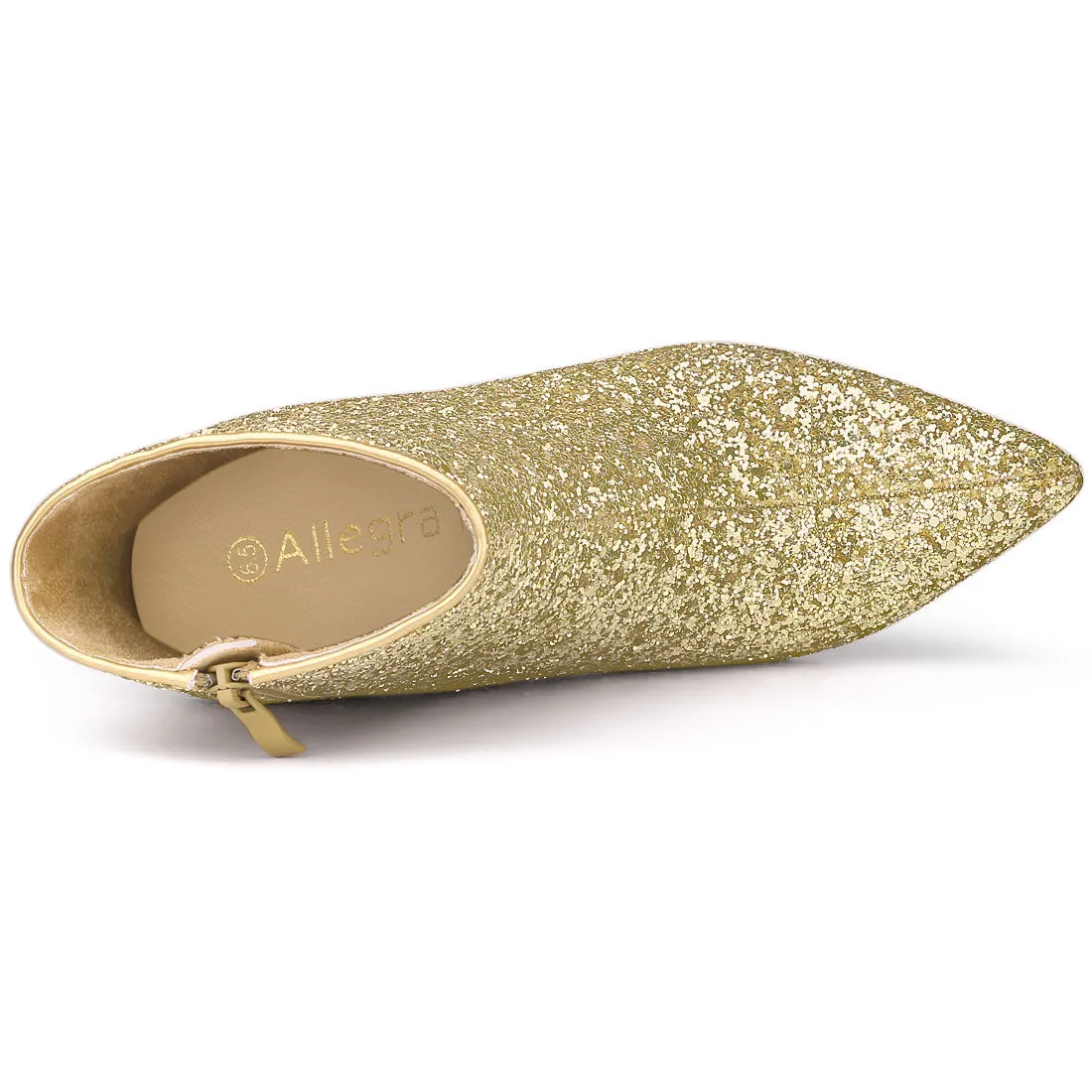 Pointed Toe Clear Block Heel Glitter Ankle Boots