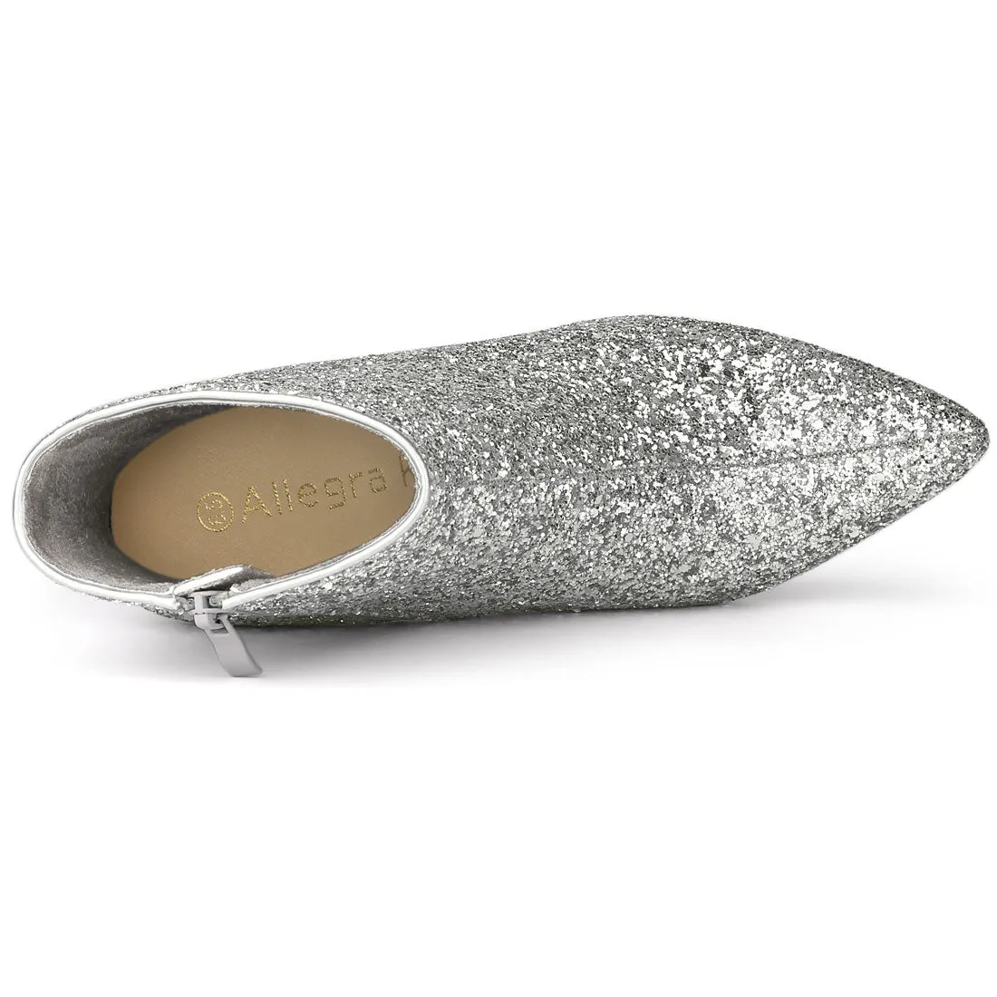 Pointed Toe Clear Block Heel Glitter Ankle Boots
