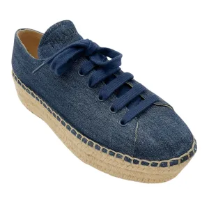 Prada Dark Denim Platform Espadrille Lace-Up Sneakers