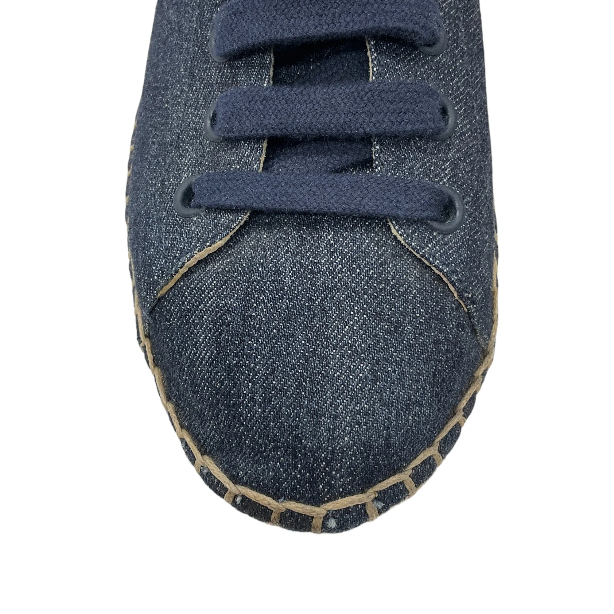Prada Dark Denim Platform Espadrille Lace-Up Sneakers