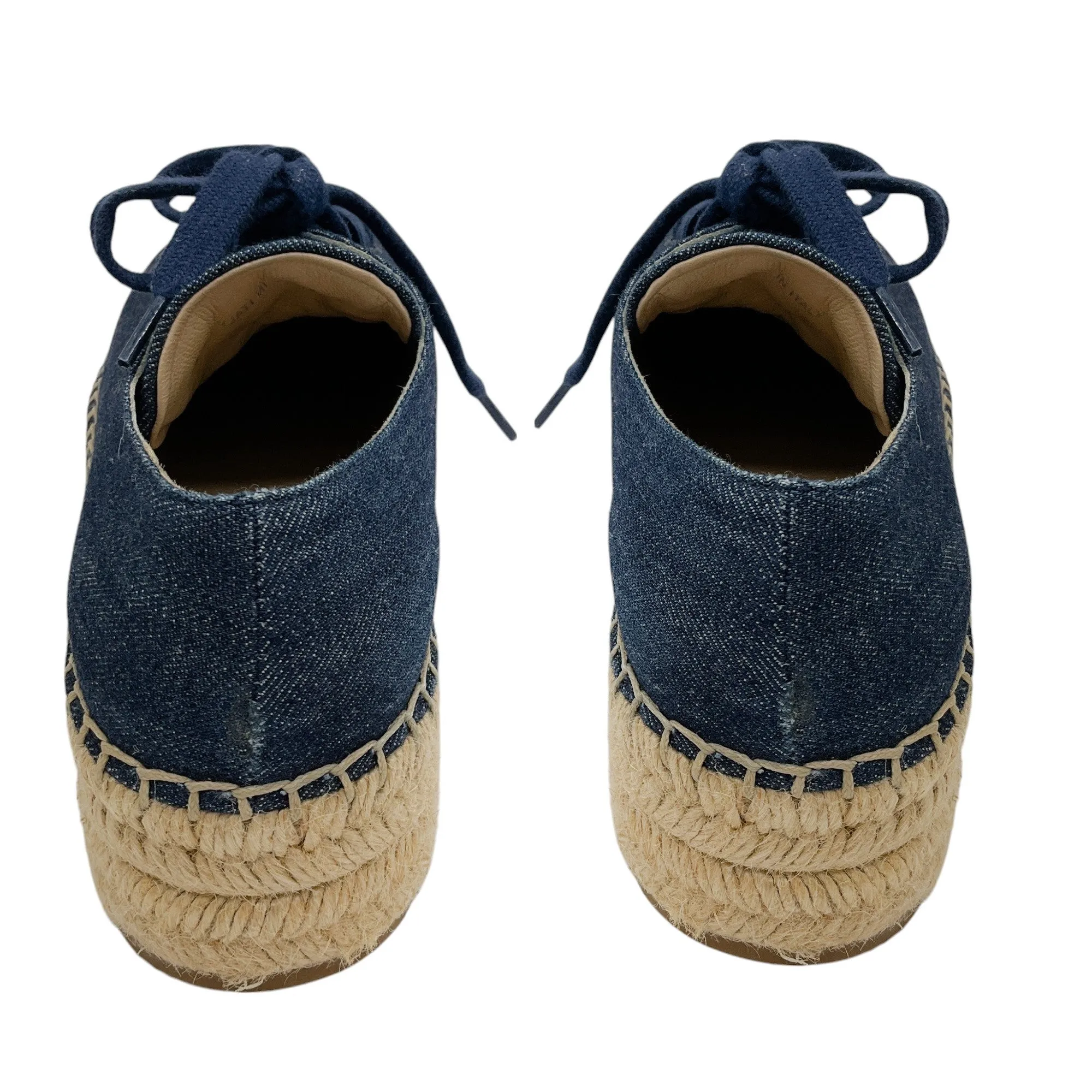 Prada Dark Denim Platform Espadrille Lace-Up Sneakers