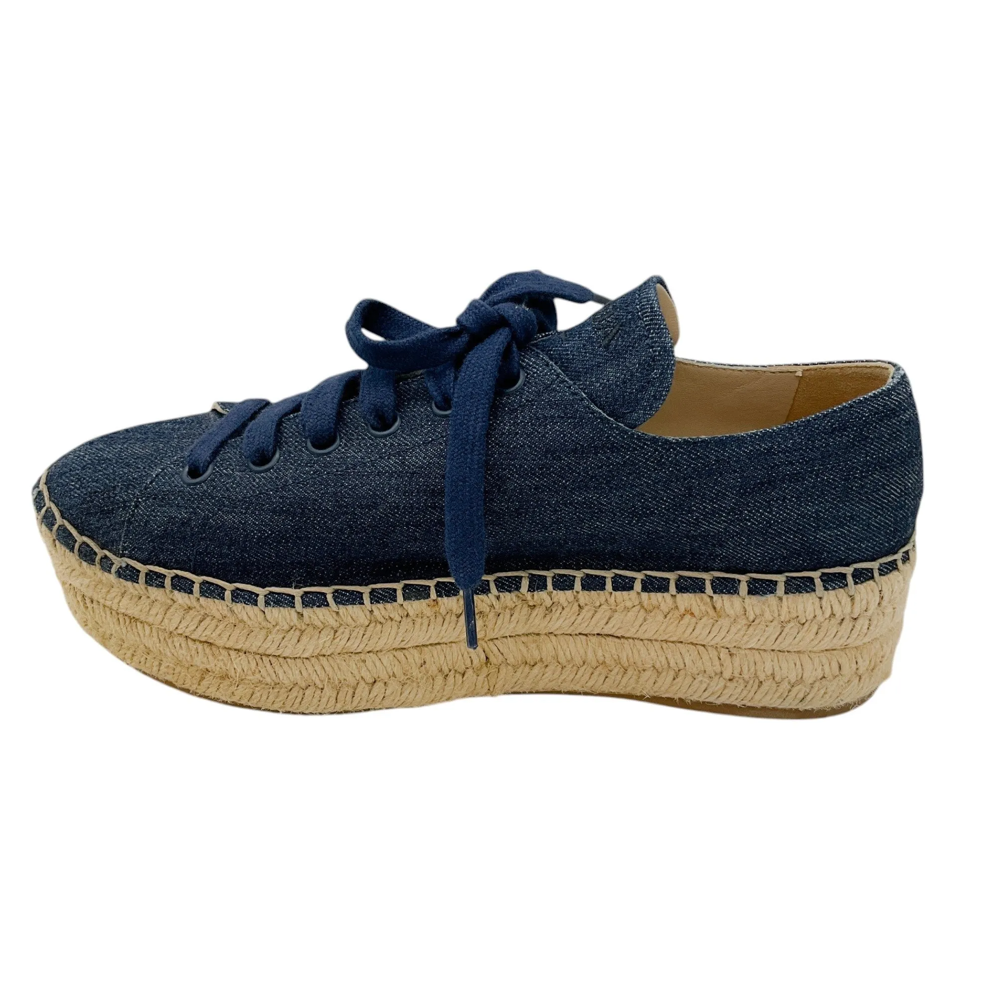 Prada Dark Denim Platform Espadrille Lace-Up Sneakers