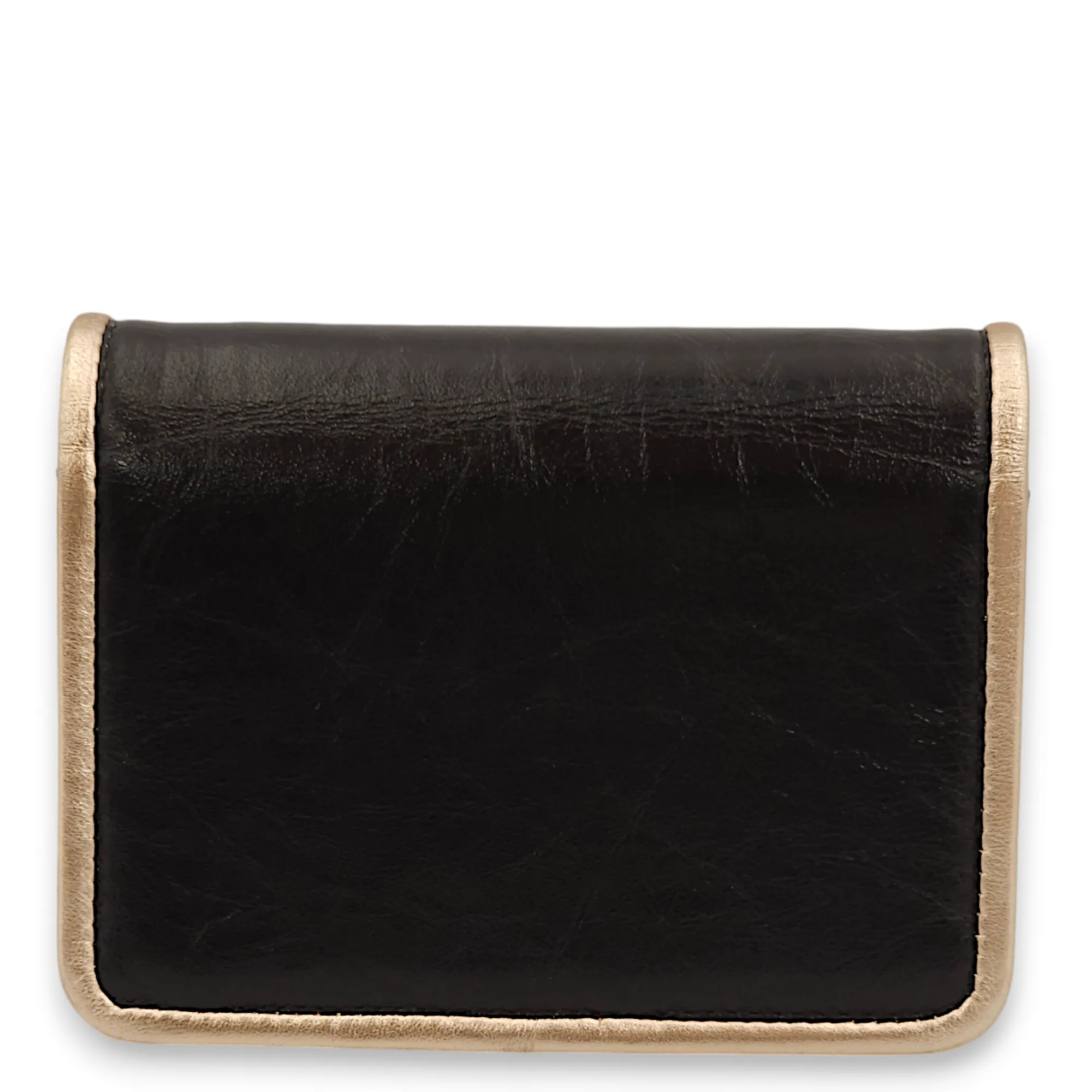 Purse Mini Black with Gold Trim Wallet On Chain in Calfskin, Gold hardware