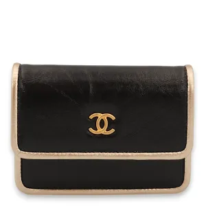 Purse Mini Black with Gold Trim Wallet On Chain in Calfskin, Gold hardware