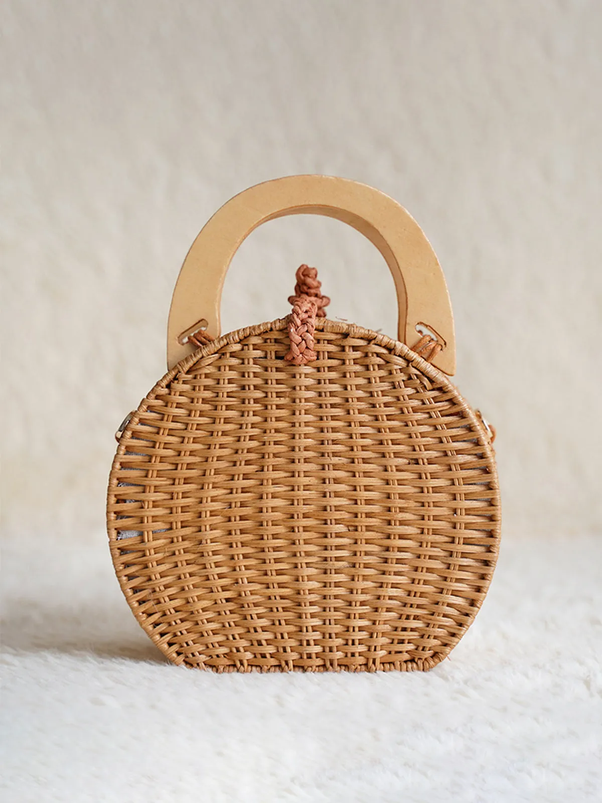 Rattan Top Handle Round Bag