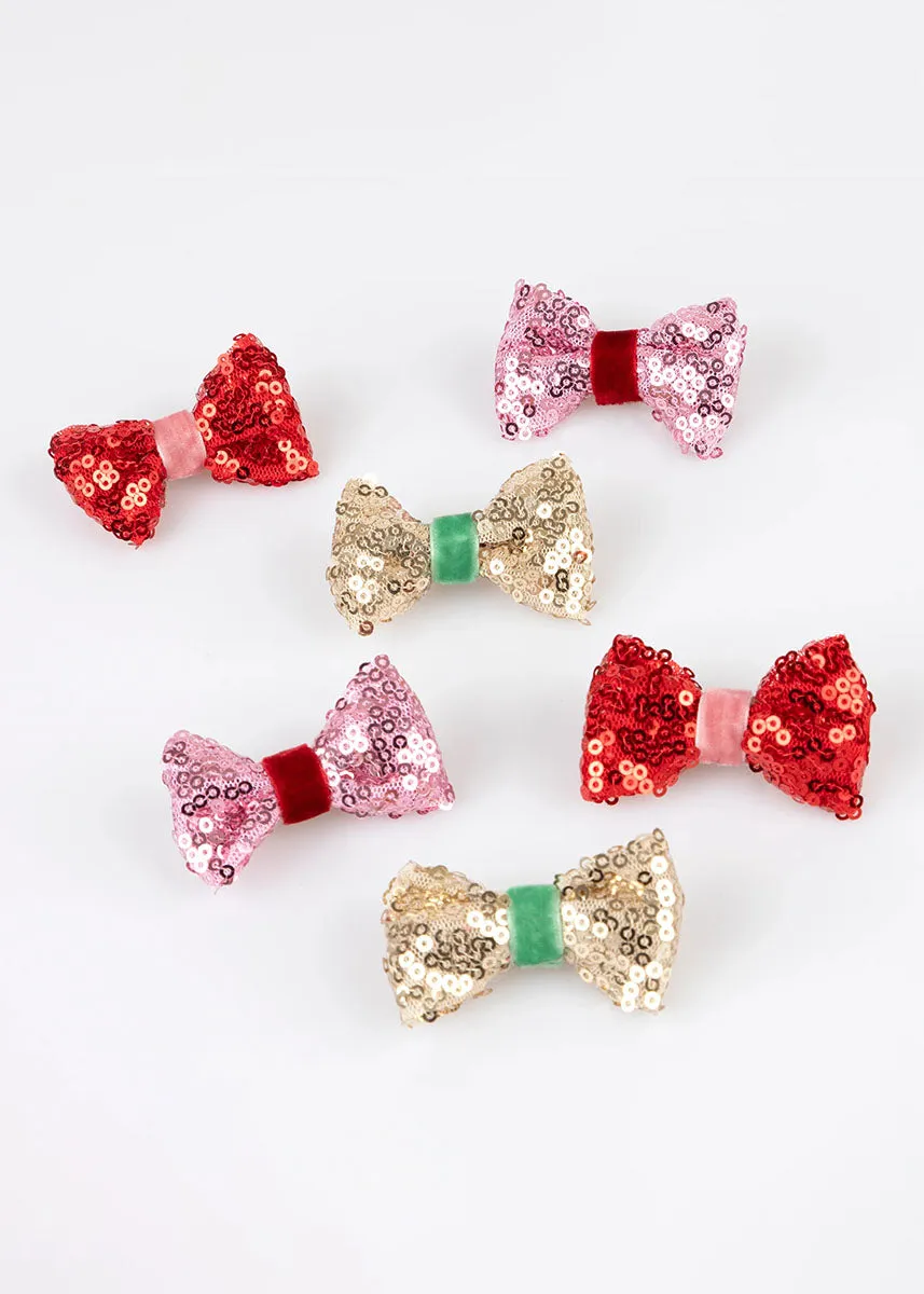 Sequin & Velvet Mini Bow Hairclips
